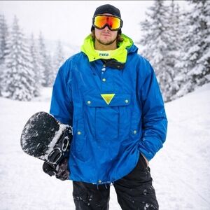 Vtg 80s FERA Men’s Ski Pullover Sz L 42 Blue Snowboard Jacket Nylon Cinch waist